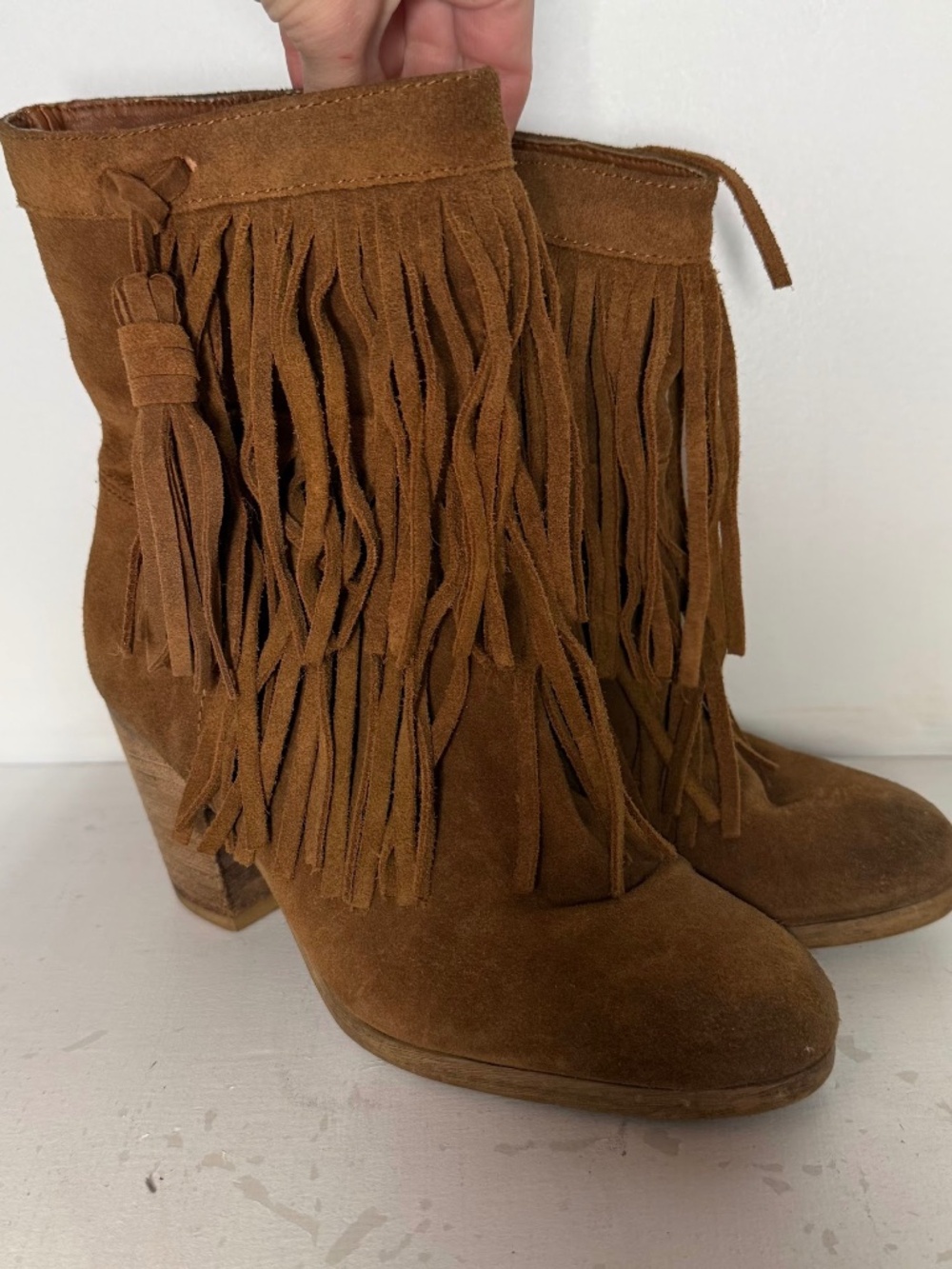 Denim & Supply Ralph Lauren Tan Brown Fringed Ankle Boots Western Boho